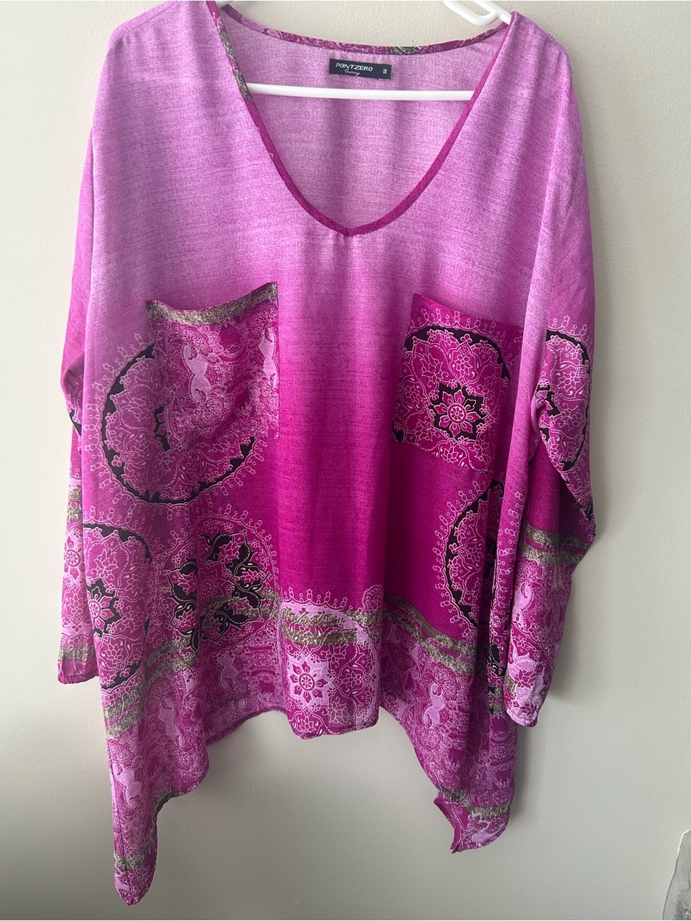 Point Zero Pink Ombre Boho V-Neck Tunic